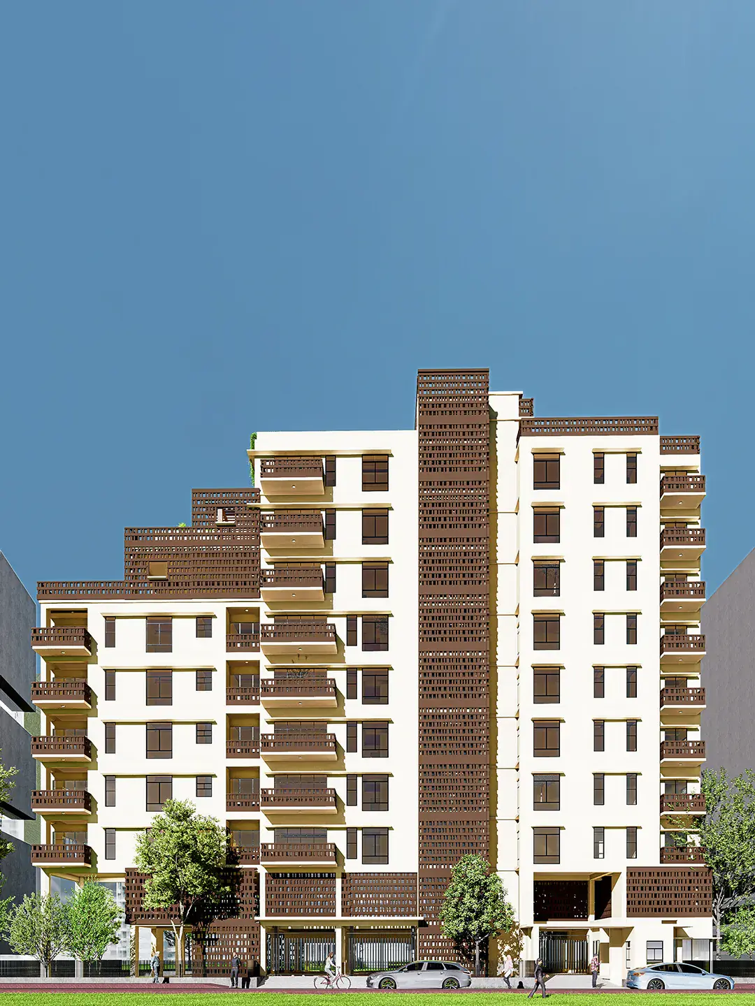 The Artisan Retreat's terraced upper floors against the sky