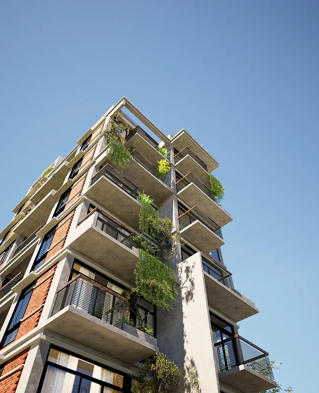 Looking up at the planted corner of Dipu Residence