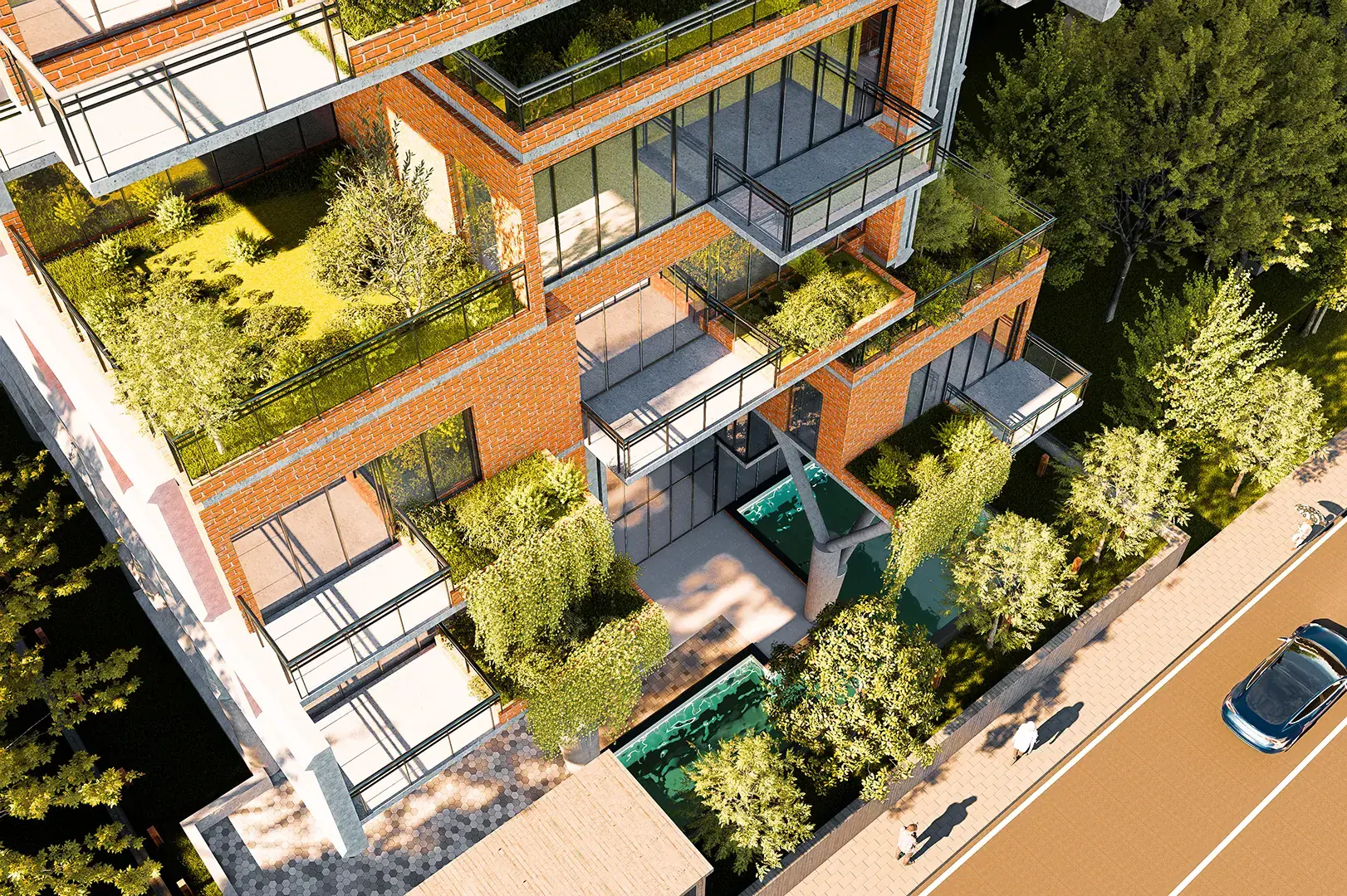Planted verandas and terraces seen from above, Gulshan Residence